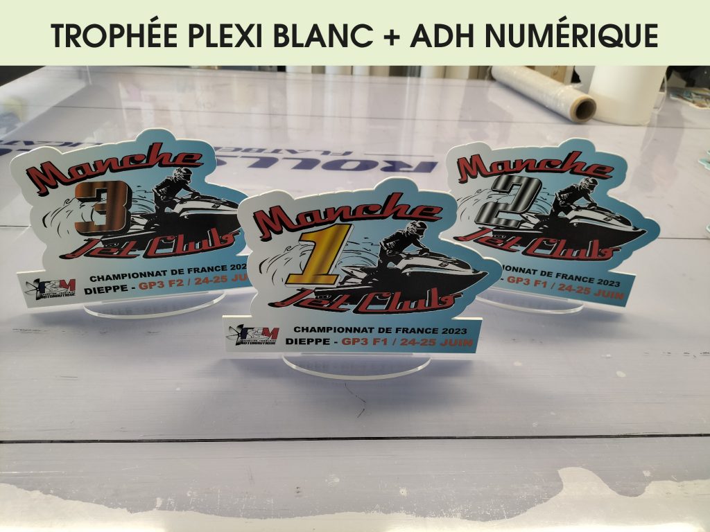TROPHEES PLEXI BLANC + ADHESIF NUMERIQUE